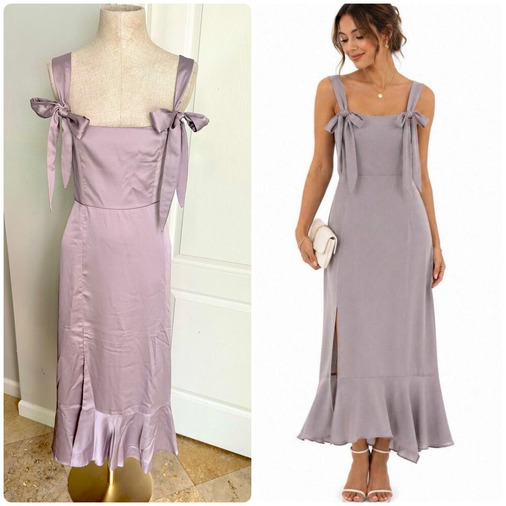 Show Me Your Mumu Claire Midi Dress Dusty Purple Luxe Satin Sz M